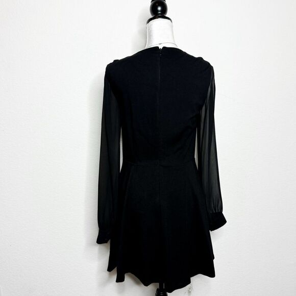 CeCe Women's Black Long Sleeve A-Line Mini Dress with Sheer Sleeves Size 8 - Picture 5 of 10